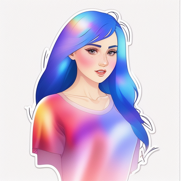Holographic sticker image of girl with blue hair