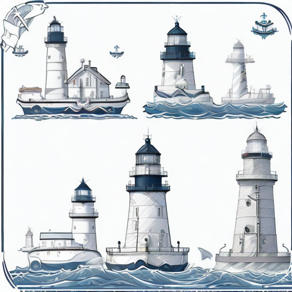 Custom Square sticker of a couple white and blue lighthouses