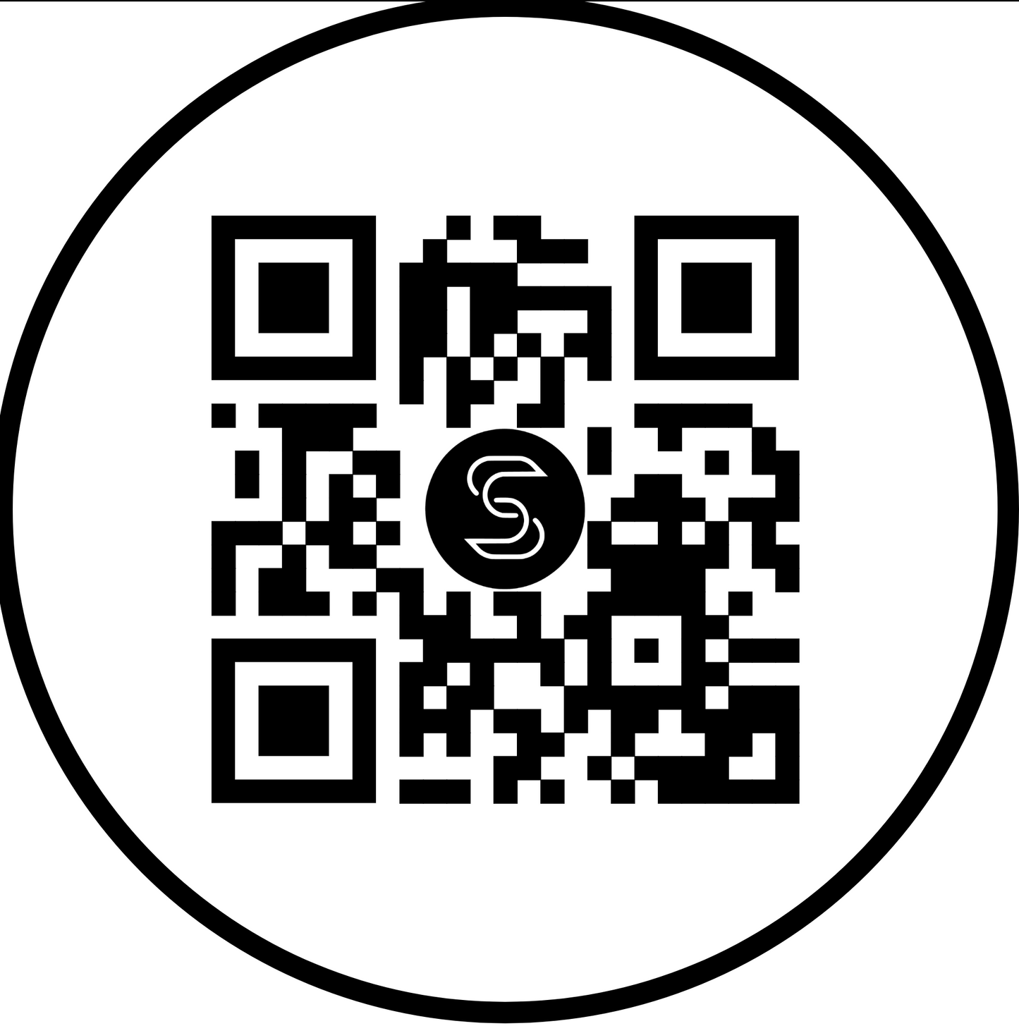Round sticker showing STICKR QR Code