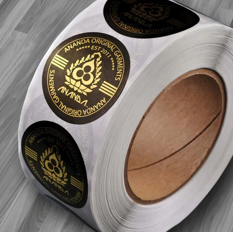black and gold roll of labels